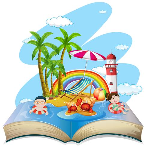 Kids swimming in the ocean vector