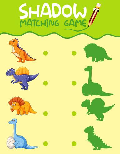 Dinosaur matching shadow game template vector