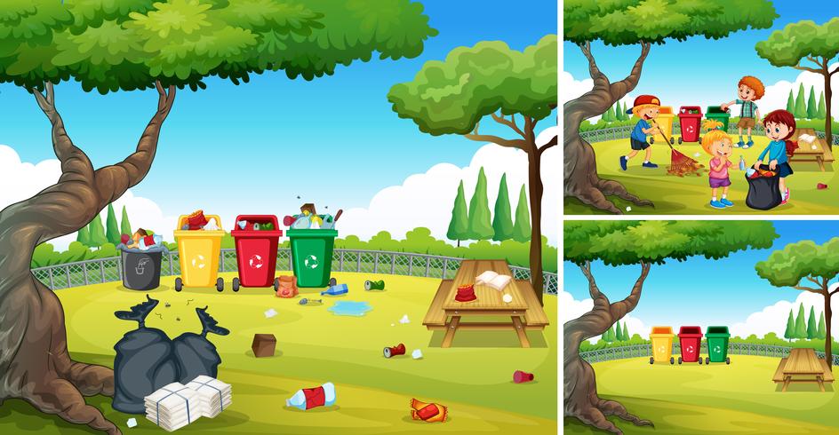 Volunteer kids help cleaning the park vector