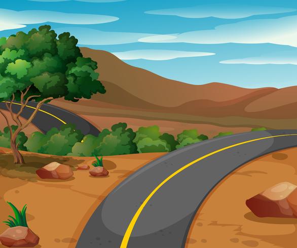 Escena de montaña con carretera vacía vector