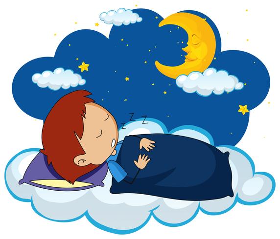 Niño durmiendo en la noche vector