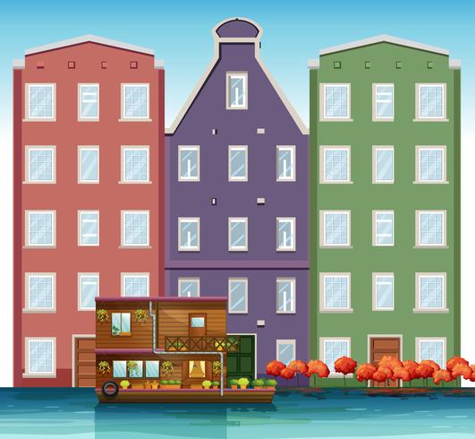 Dutch house next to canal vector