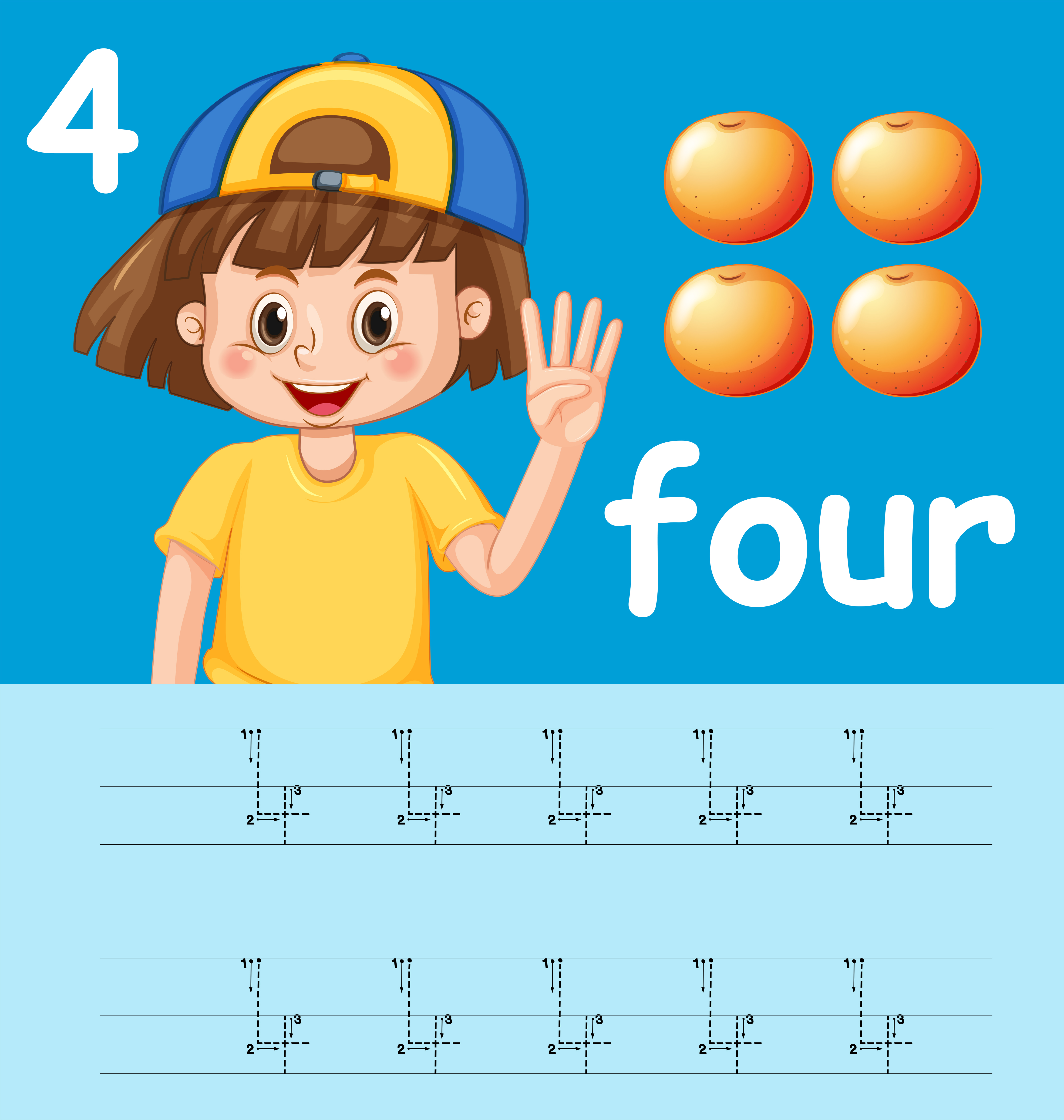 How to write number four worksheet 9 Vector Art at Vecteezy