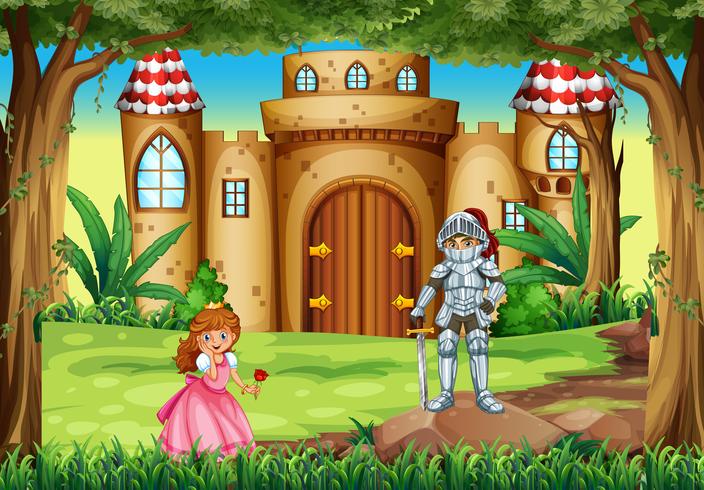 Scene with princess and knight vector