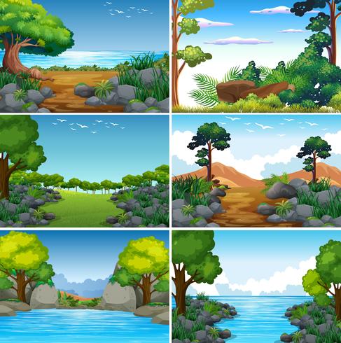 Set of Beatiful Green Nature Landscape vector