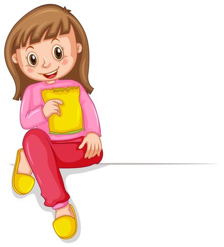 Happy girl with bag of snack vector