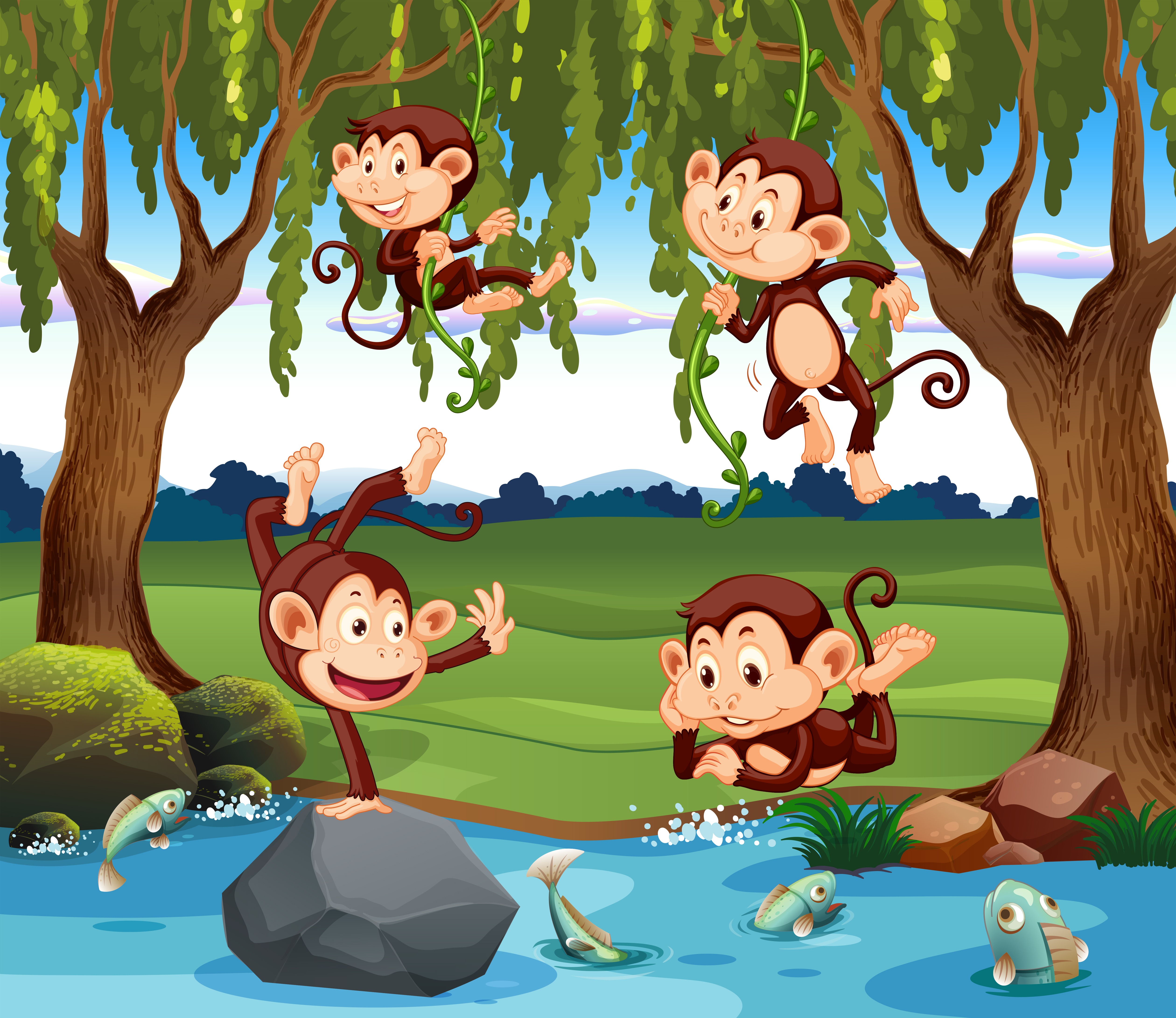 A group of monkey in nature 432470 Vector Art at Vecteezy