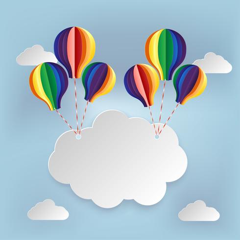 Paper art signboard cloud on sky  vector