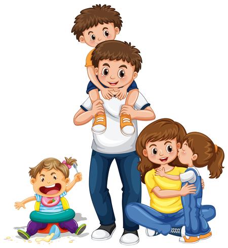 Family with parents and three kids vector