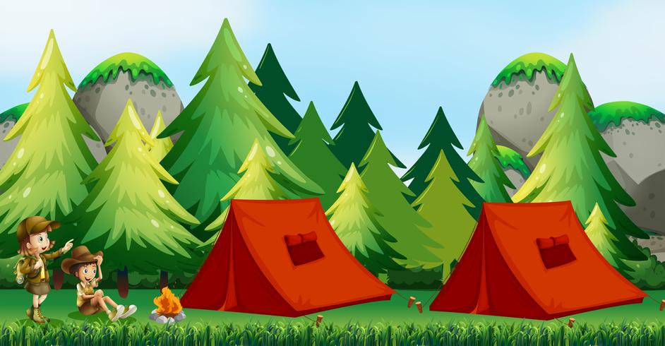 Children camping in nature vector