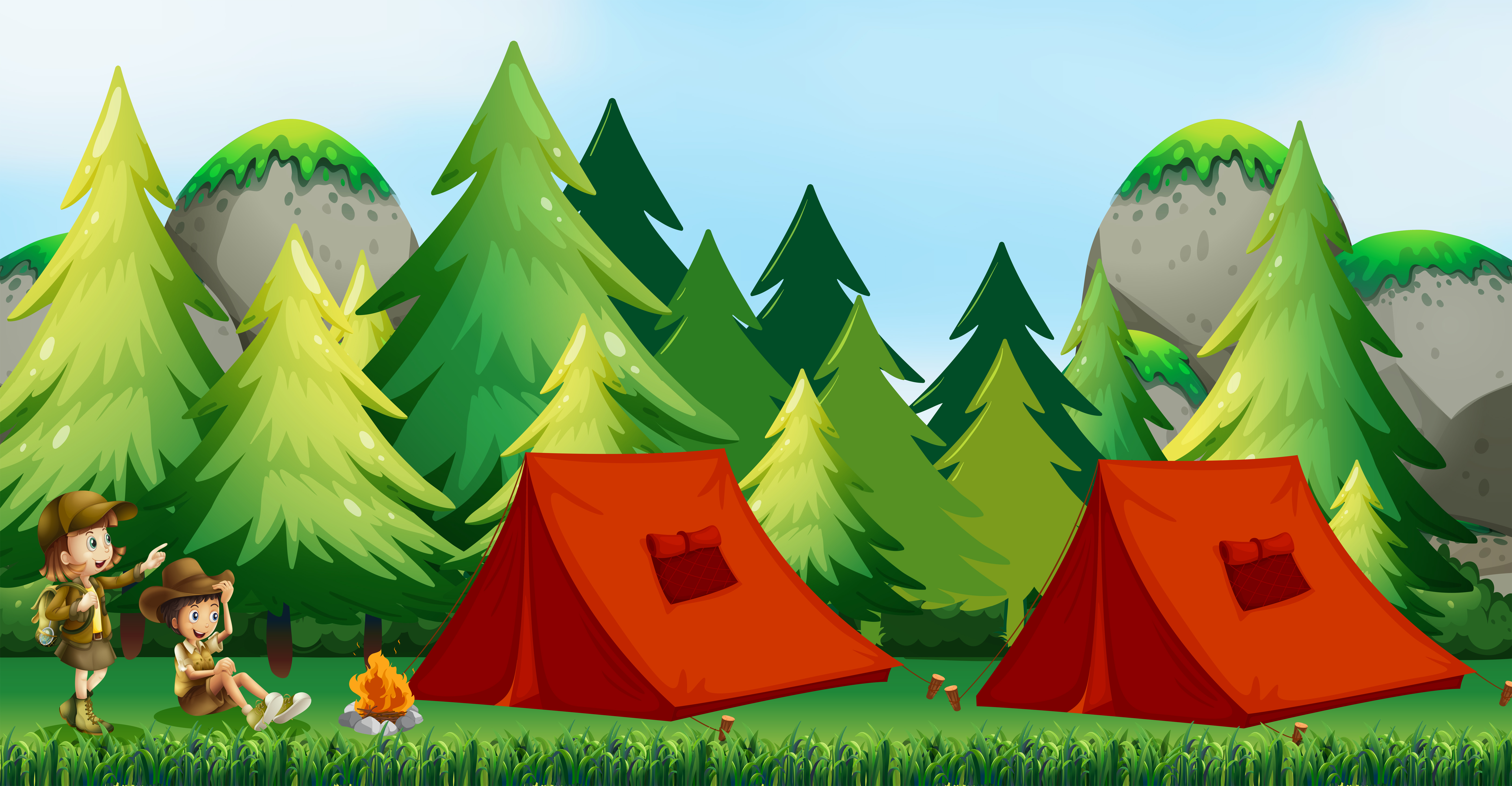 Children camping in nature 432493 Vector Art at Vecteezy