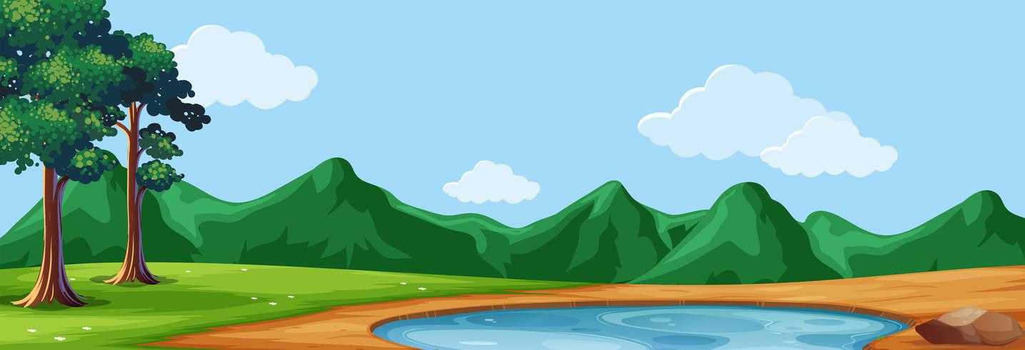 Background scene with trees and pond vector