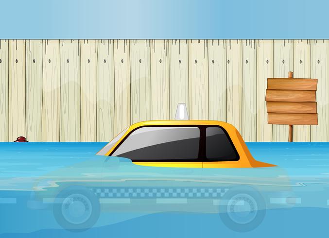 A taxi in flash flood vector
