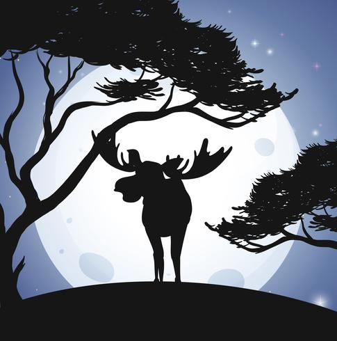 Silhouette Deer and Forest Scene vector