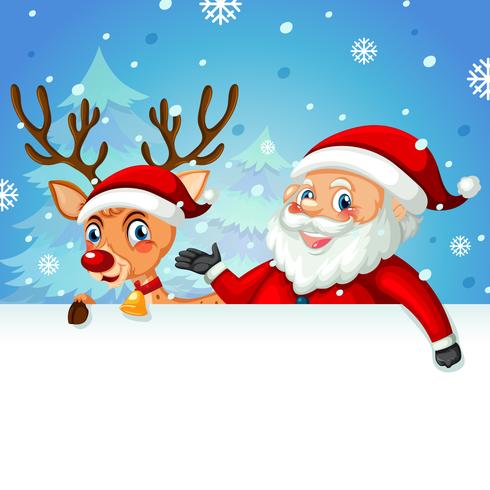 Santa and deer on blank template vector