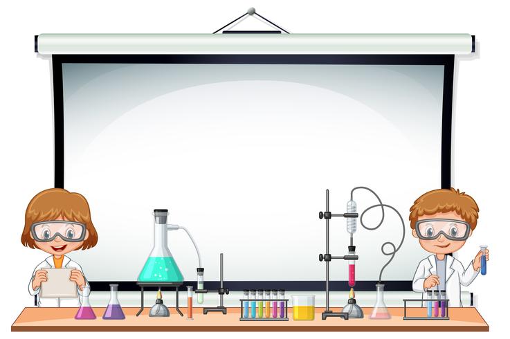 Border template with kids in science lab vector