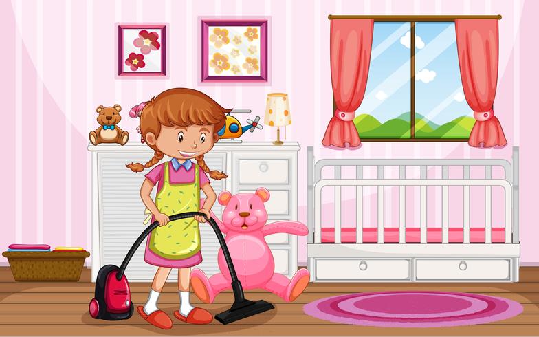 A Mother Cleaning Kid Bedroom vector