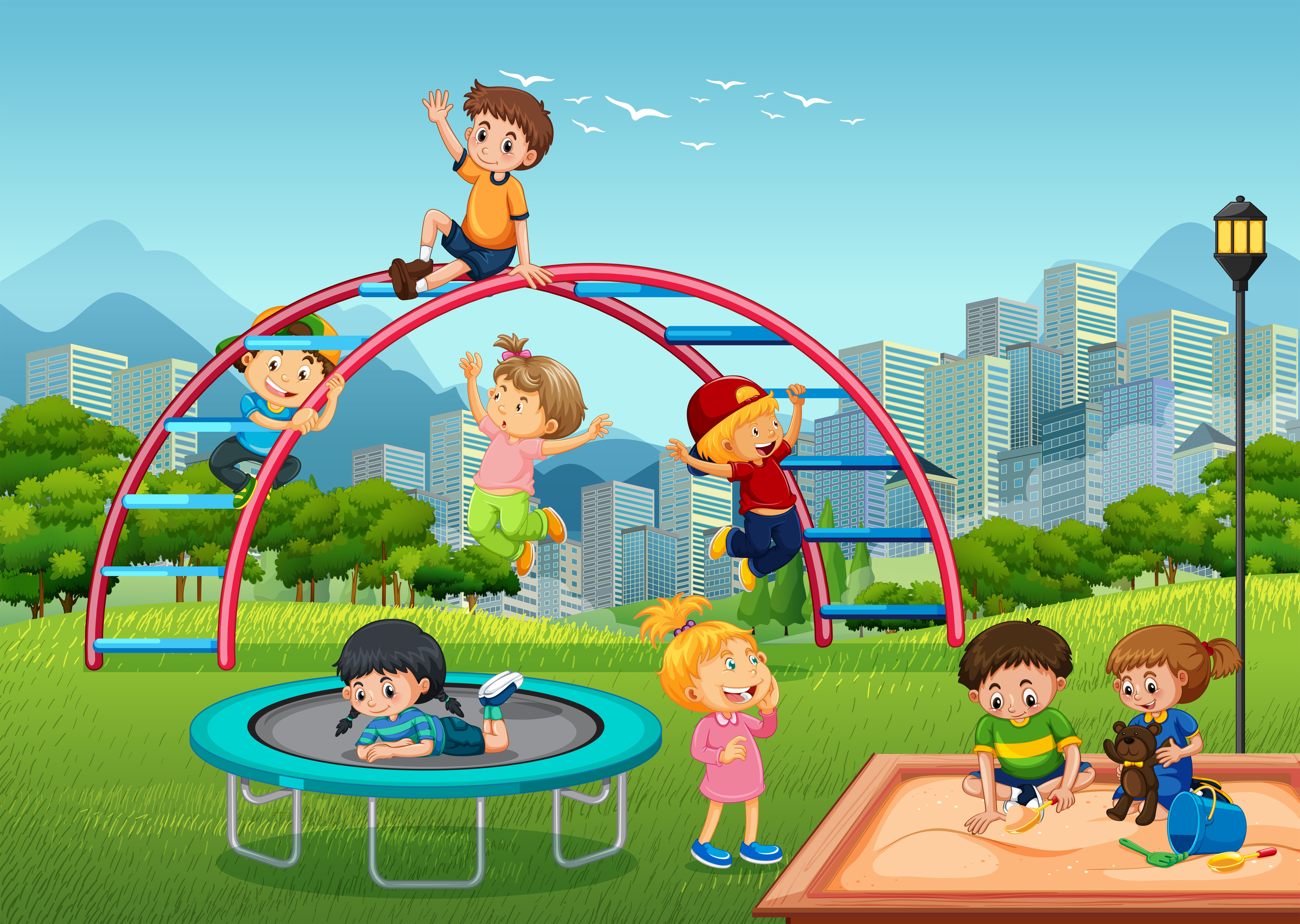 Happy Children In Playground 432570 Vector Art At Vecteezy