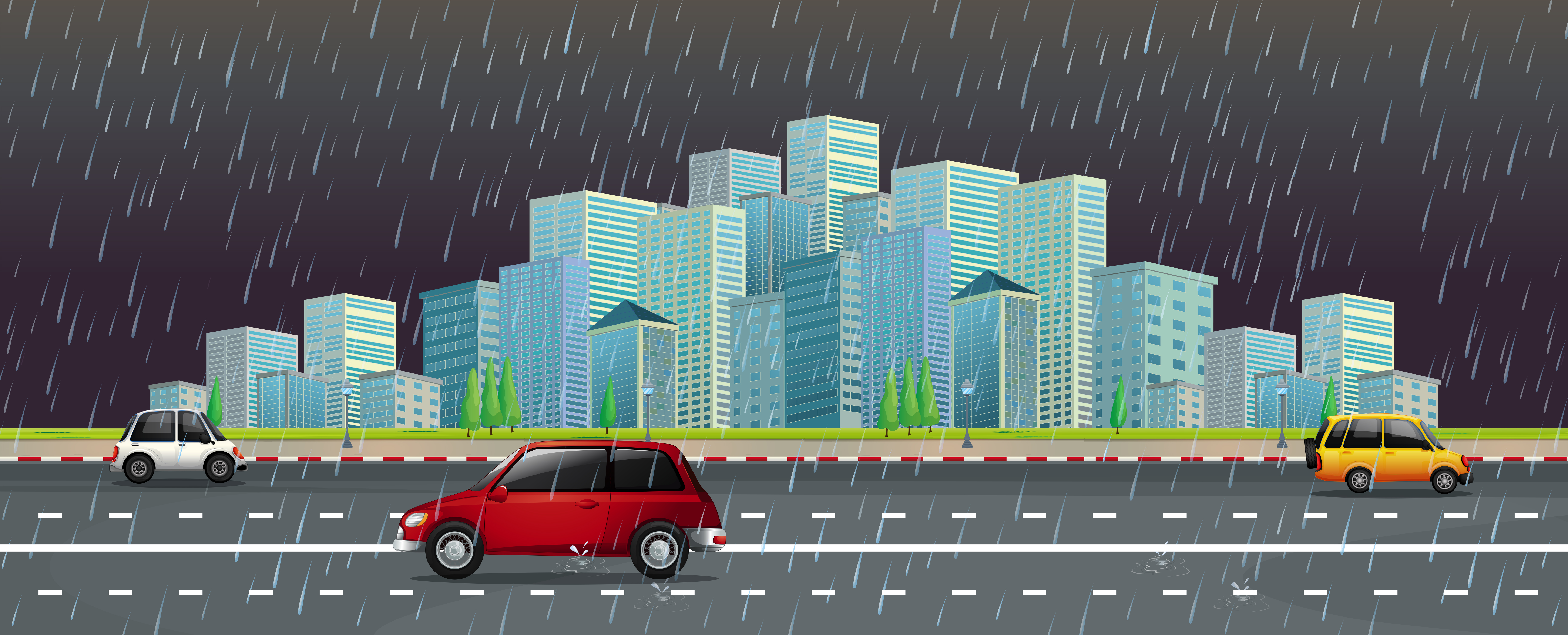 City scene in the rain at night 432579 Vector Art at Vecteezy