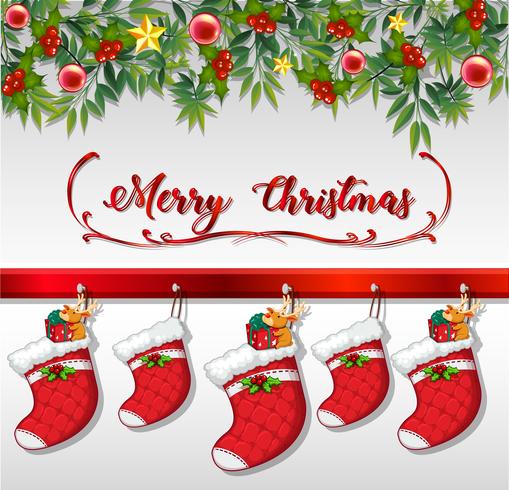 Plantilla de tarjeta de Navidad con calcetines rojos vector