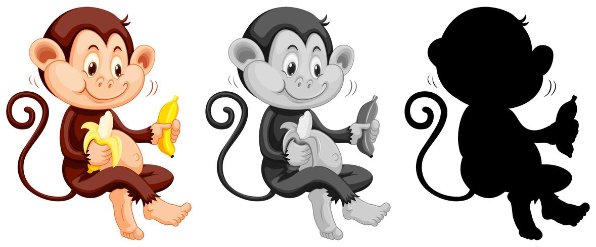 Set of monkey eating banana vector