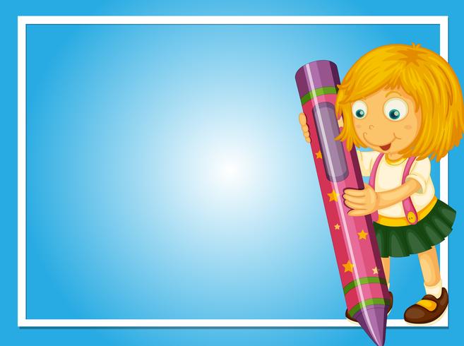 Border template with girl and crayon vector