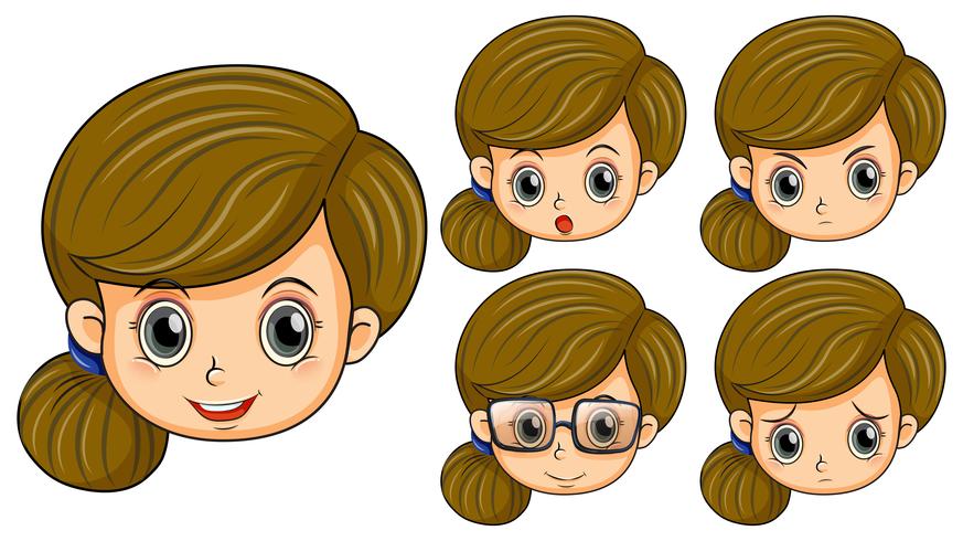 Cute girl with five different emotions