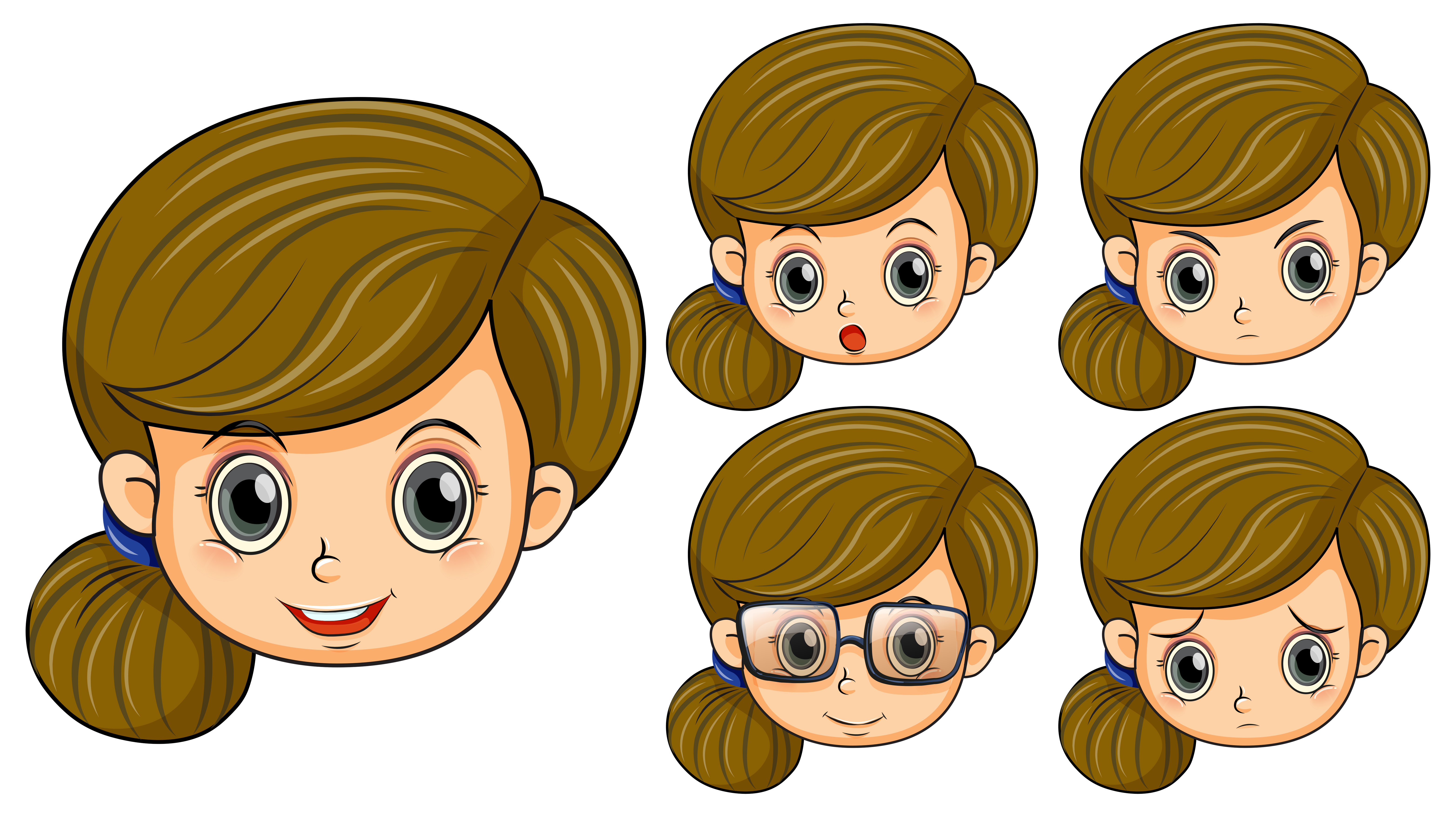 Morphing animation morphed morph face faces very intermediate synthesized row ones each left right timeline Cute girl with five different emotions 432648 Vector Art at Vecteezy
