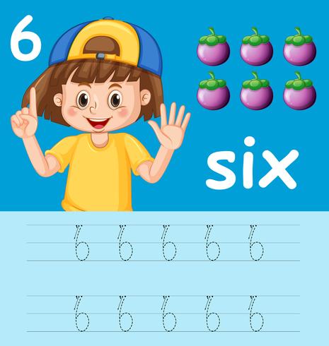 Number six tracing alphabet worksheets vector