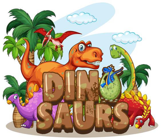 Diseño del mundo de los dinosaurios con muchos dinosaurios. vector