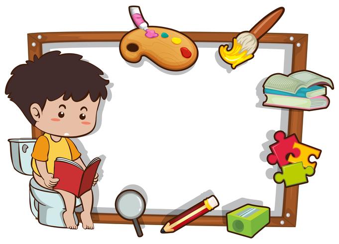 Border template with boy reading book vector