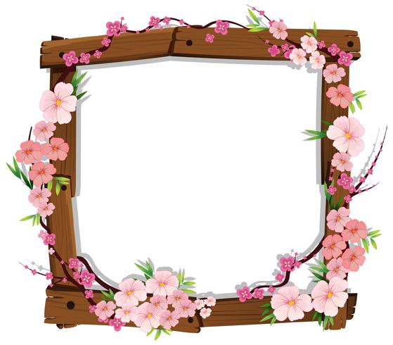 Asian Pink Japanese Sakura on Wooden Frame vector