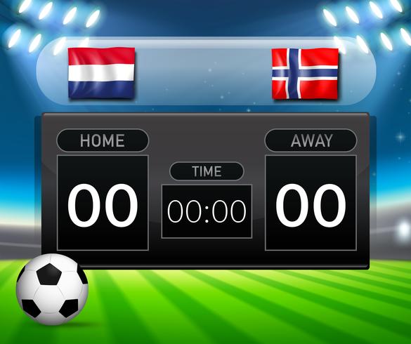 Netherlands vs Norway soccer scoreboard vector