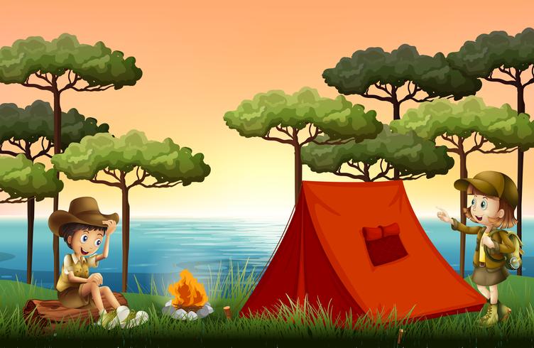 Children camping in nature vector