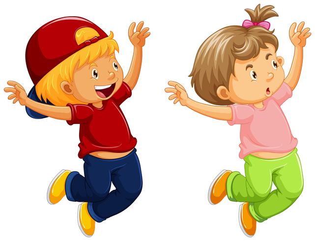 Little boy and girl jumping up vector