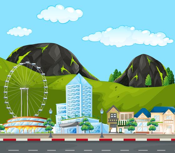 A modern town behind mountain vector