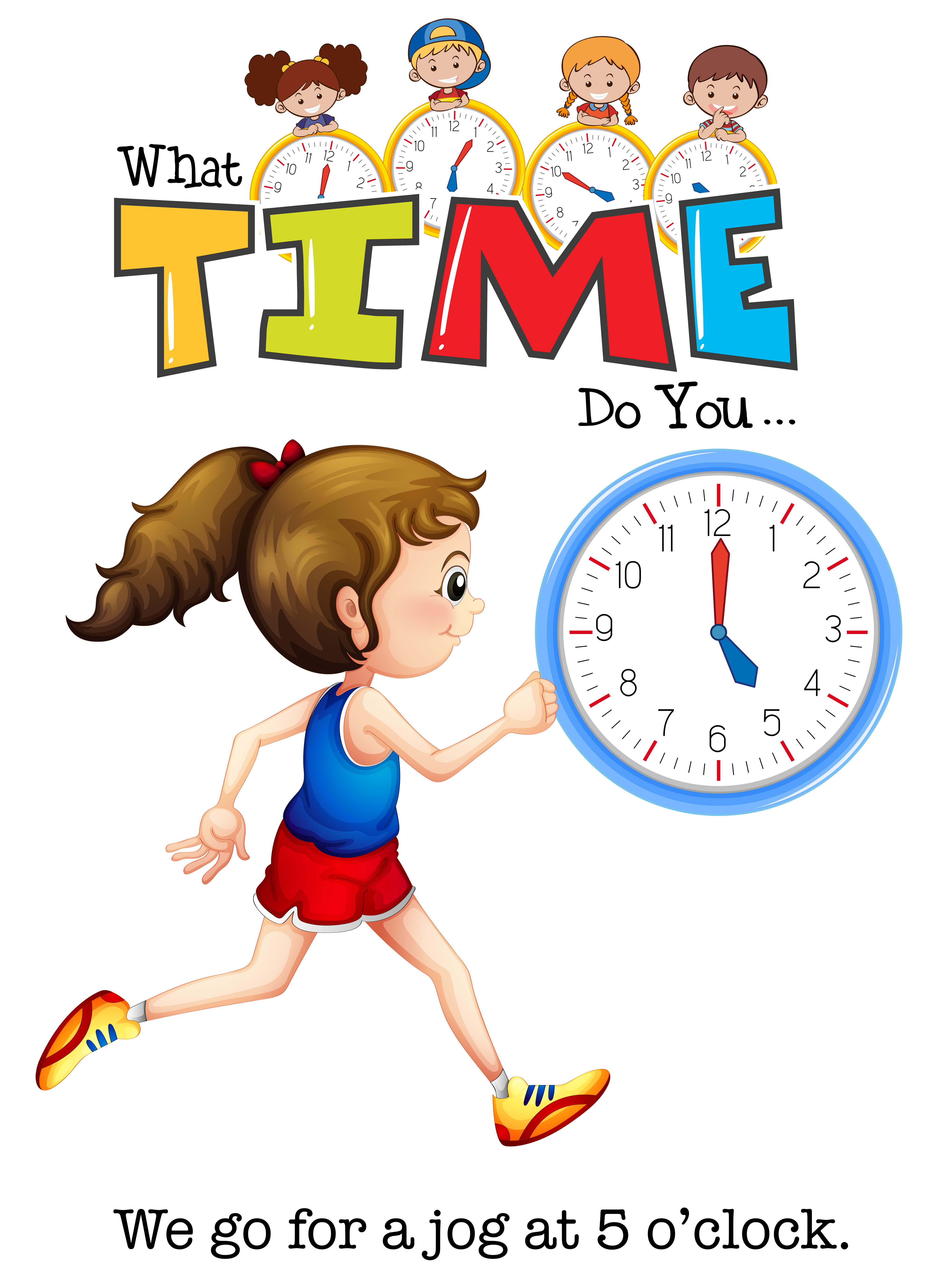 A Girl Jogging At 5 O Clock Vector Art At Vecteezy