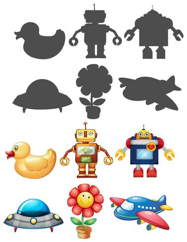 Different toys and silhouette on white background vector