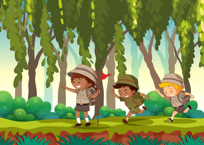 Boy scout hiking in nature vector