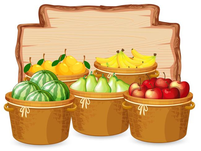 Muchas frutas sobre tabla de madera vector