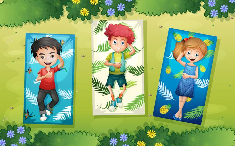 A group of children relaxing at the park vector