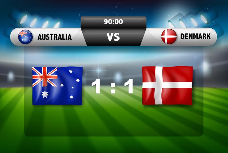 Concepto de la tabla de fútbol de Australia vs Dinamarca vector