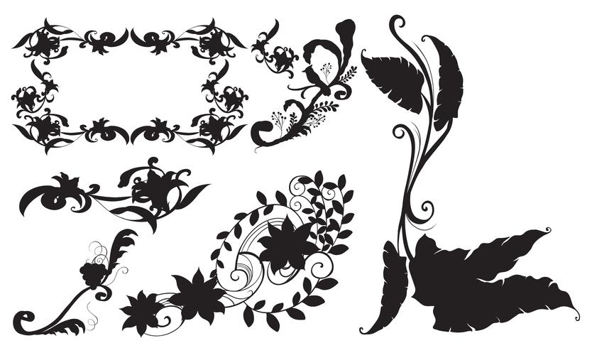 Different design for silhouette flowers vector