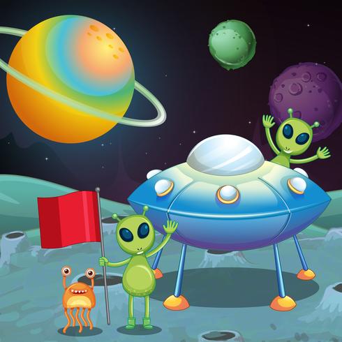 Space theme with aliens and UFO vector