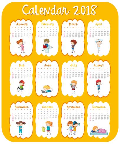 Calendar template for 2018 with kids vector