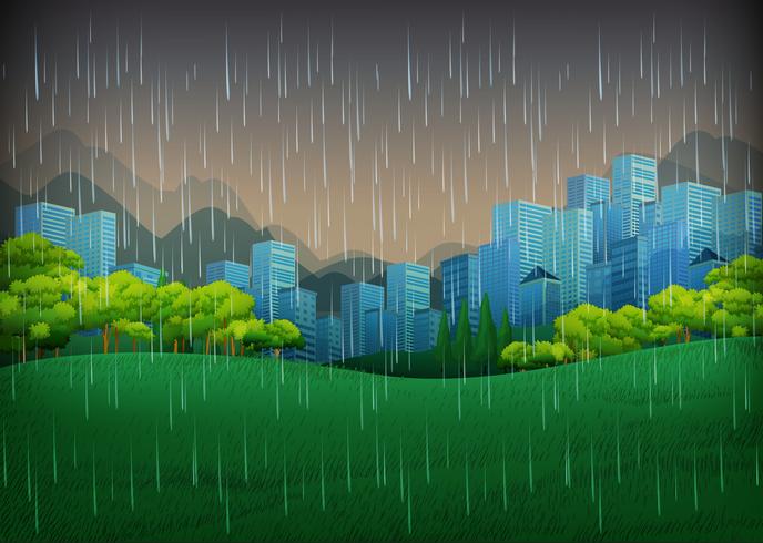 Nature scene with rainy day in city vector