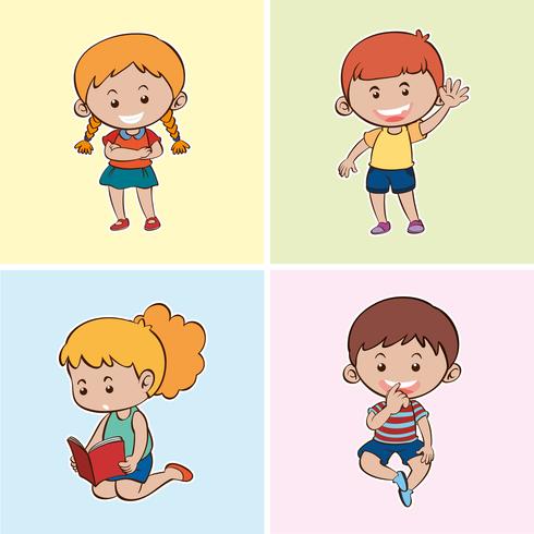 Cuatro niños felices en diferentes orígenes vector