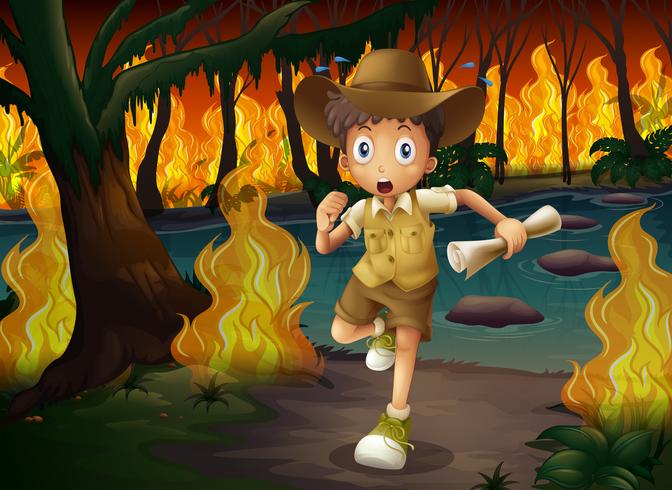 Forest Explorer Running from Wildfire vector