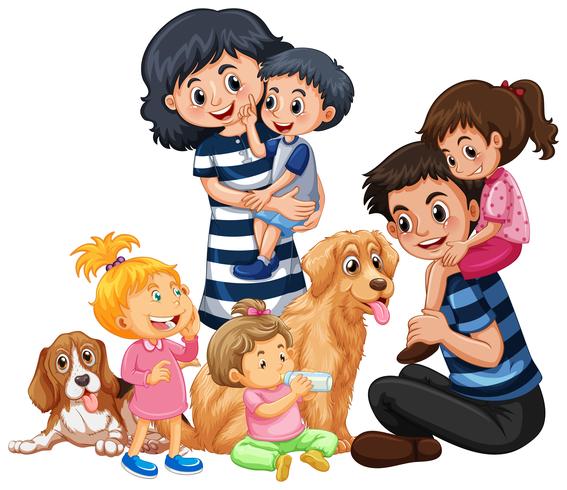 Una familia feliz y una mascota vector