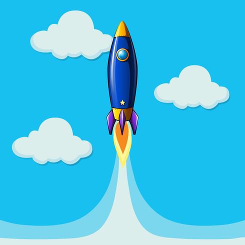 Rocket plane flying in blue sky vector